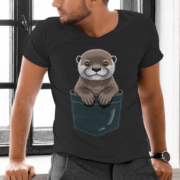 Pocket Otter Lover Introvert Cute Animal Fun Surprise Men's V-Neck T-Shirt