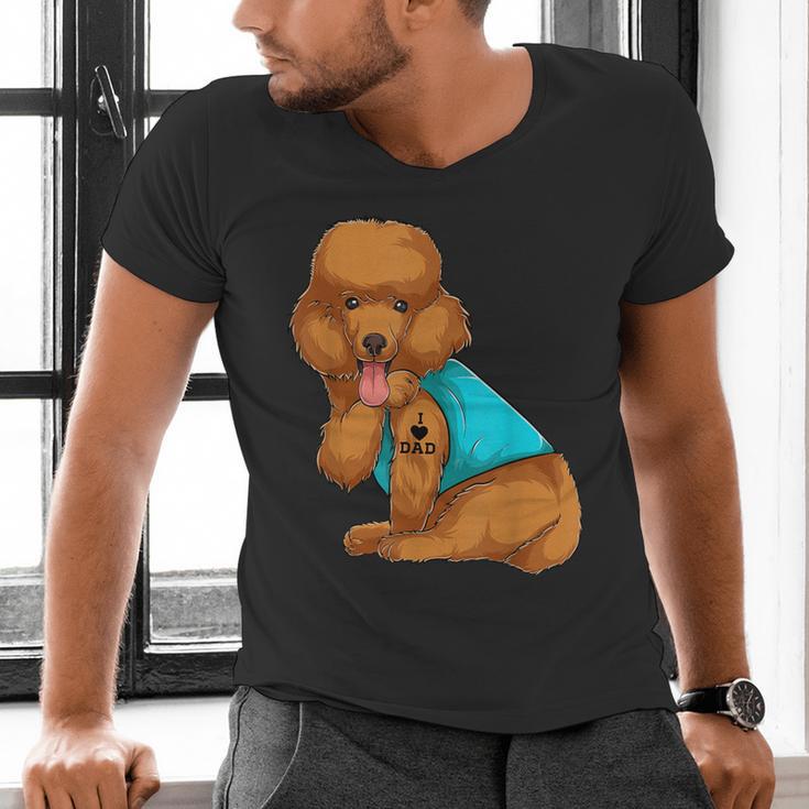 Poodle I Love Dad Tattoo Apparel Dog Dad Dads For Men Women Men's V-Neck T-Shirt