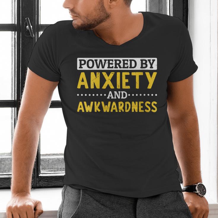 Powered By Anxiety And Awkwardness Social Anxiety Introverts Men's V-Neck T-Shirt