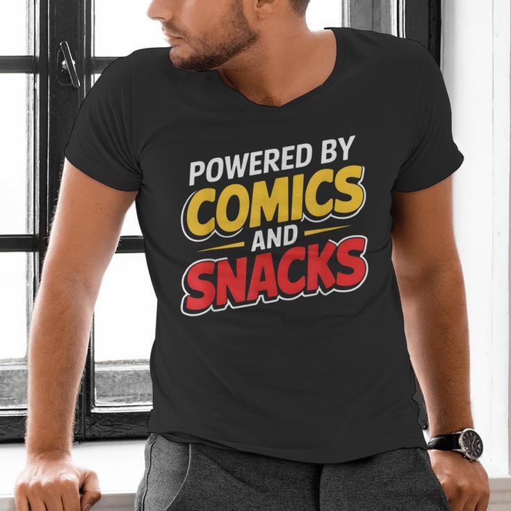 Powered By Comics And Snacks Comic Book Lover Men's V-Neck T-Shirt