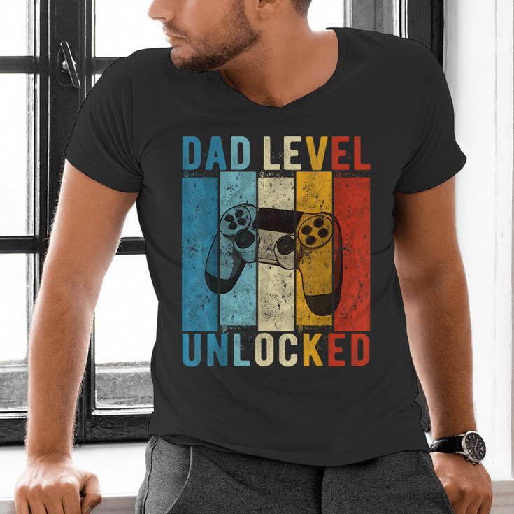 Pregnancy Announcement Dad Level Unlocked New Daddy Father Men's V-Neck T-Shirt Pregnancy Announcement Dad Level Unlocked New Daddy Father Men's V-Neck T-Shirt