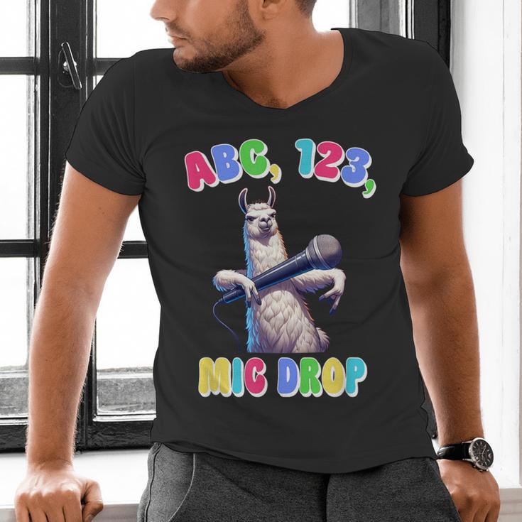 Preschool Graduate Shirt ABC 123 Mic Drop Llama Graduation Men's V-Neck T-Shirt