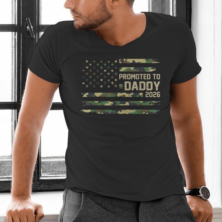 Promoted To Daddy Est 2026 Camo USA Flag New Dad 2026 Men's V-Neck T-Shirt