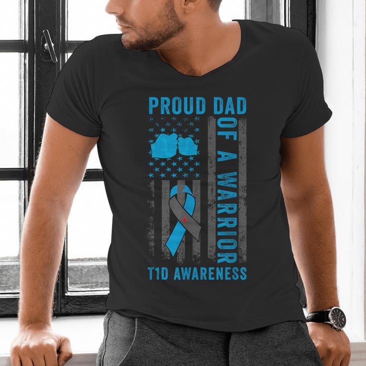 Proud Dad Of A T1D Warrior Type 1 Diabetes Awareness Men's V-Neck T-Shirt Proud Dad Of A T1D Warrior Type 1 Diabetes Awareness Men's V-Neck T-Shirt