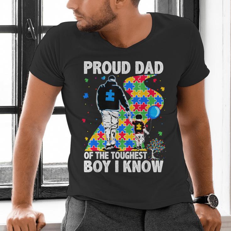 Proud Dad Of The Toughest Boy Autism Awareness Father Autism Men's V-Neck T-Shirt