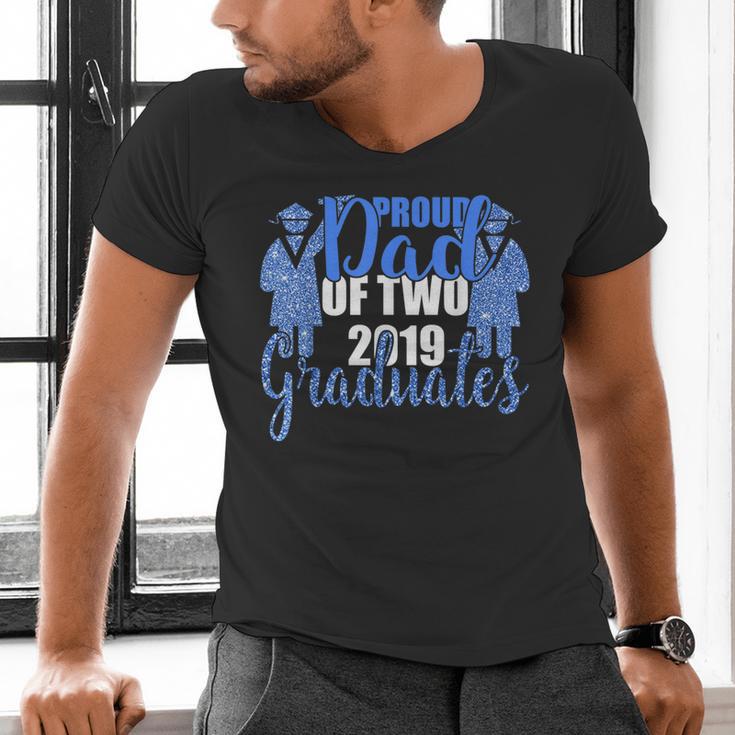 Proud Dad Of Two 2019 Graduates Twin Papa Graduation Men's V-Neck T-Shirt
