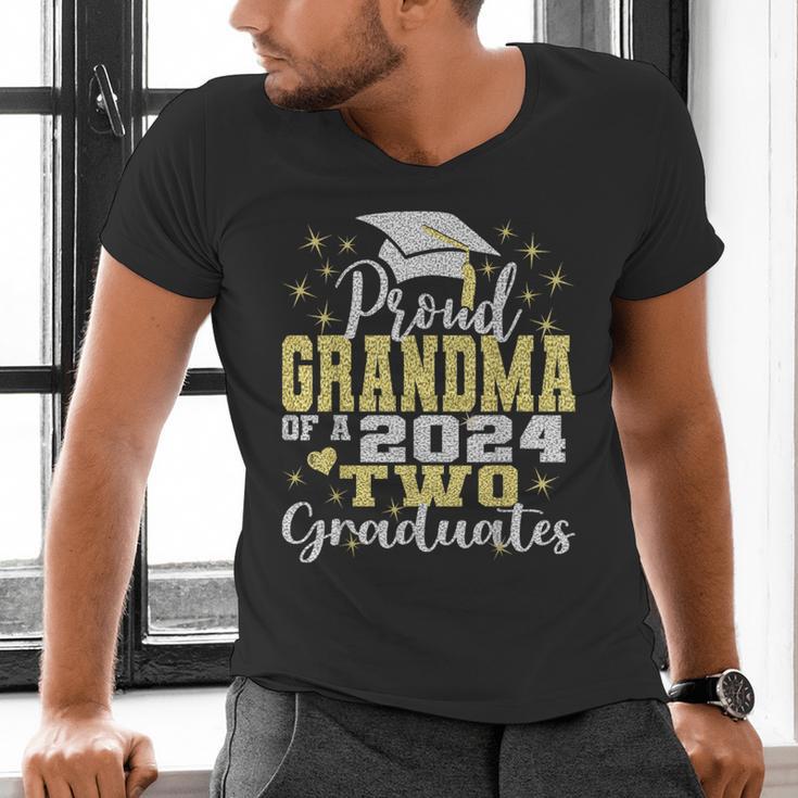 Proud Grandma Of Two 2024 Graduate Class 2024 Graduation Men's V-Neck T-Shirt