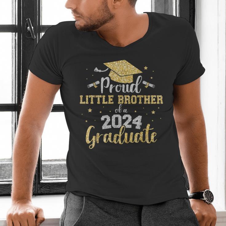 Proud Little Brother Class 2024 Graduate Senior Graduation Men's V-Neck T-Shirt