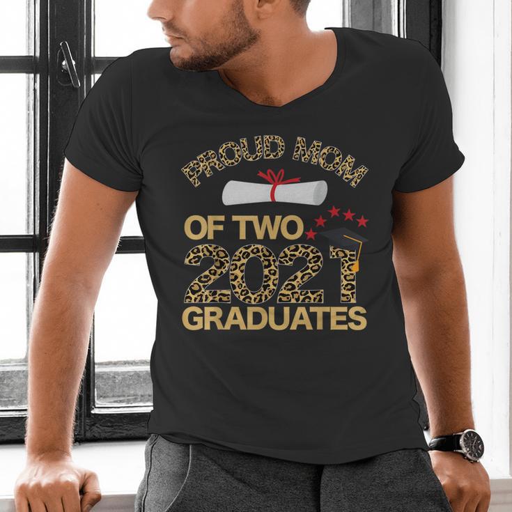 Proud Mom Of Two 2021 Graduates Twin Mama Graduation Leopard Men's V-Neck T-Shirt