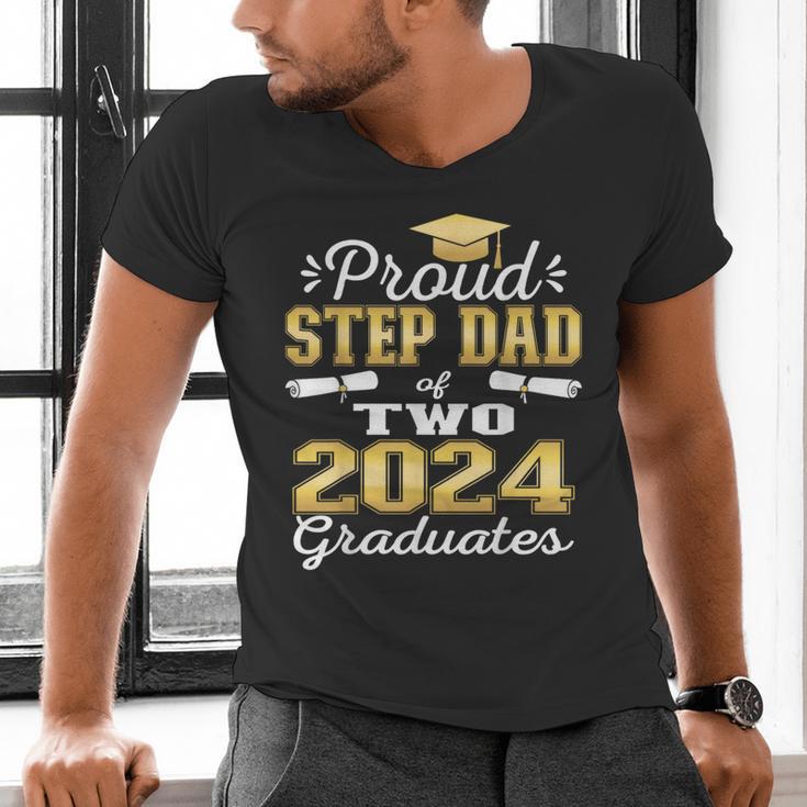 Proud Step Dad Of Two 2024 Graduate Class 2024 Graduation Men's V-Neck T-Shirt