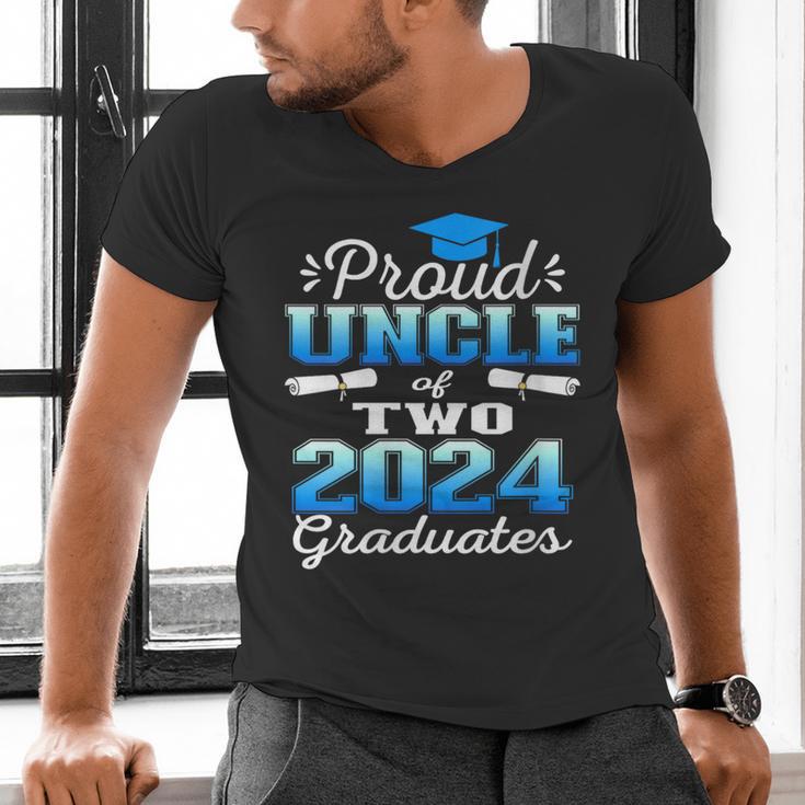 Proud Uncle Of Two 2024 Graduate Class 2024 Graduation Men's V-Neck T-Shirt
