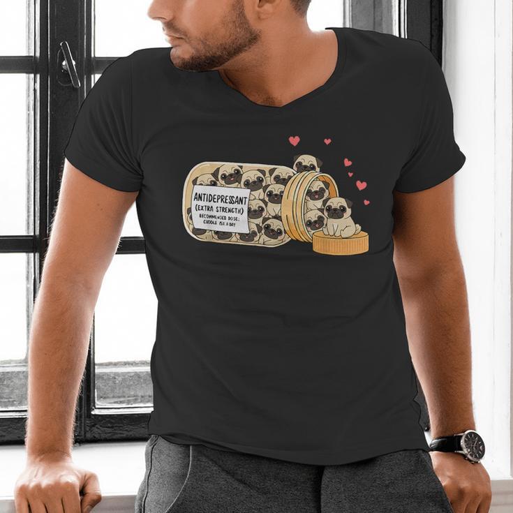 Pug Anti Depressant Mom Dad Kids Men's V-Neck T-Shirt Pug Anti Depressant Mom Dad Kids Men's V-Neck T-Shirt