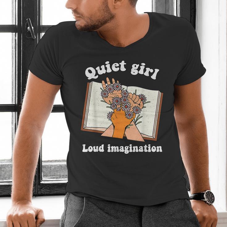 Quiet Girl Loud Imagination Book Lover Bookworm Reader Men's V-Neck T-Shirt