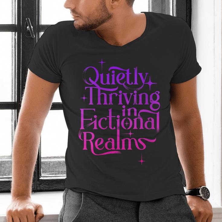 Quietly Thriving In Fictional Realms Book Lovers Men's V-Neck T-Shirt
