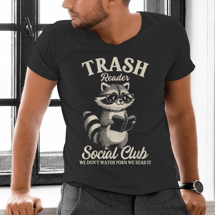 Raccoon Bookworm Readers Library Smut Reader Spicy Book Romance Rash Reader Social Club Men's V-Neck T-Shirt