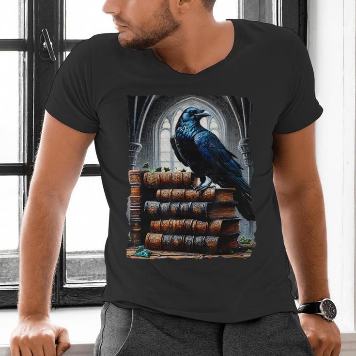 Raven On A Stack Of Books Wisdom Of Odin Men's V-Neck T-Shirt