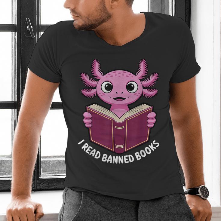 I Read Banned Books Axolotl Reading Men's V-Neck T-Shirt