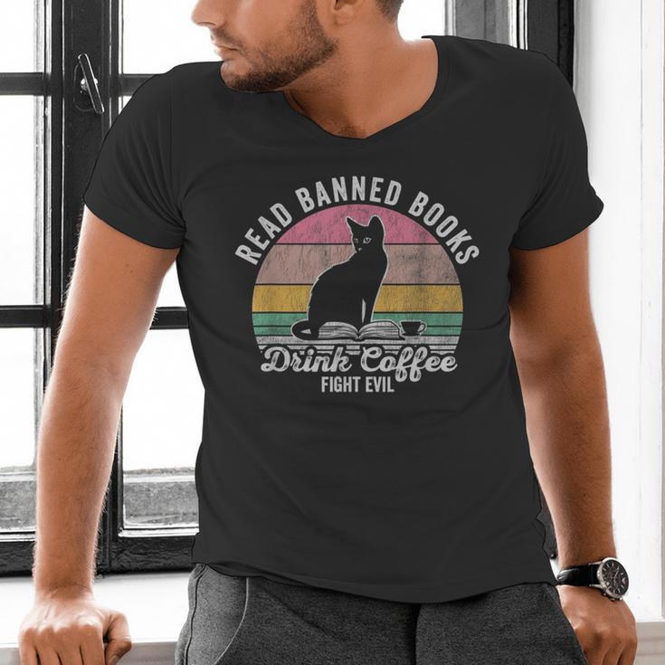 Read Banned Books Drink Coffee Fight Evil Men's V-Neck T-Shirt Read Banned Books Drink Coffee Fight Evil Men's V-Neck T-Shirt