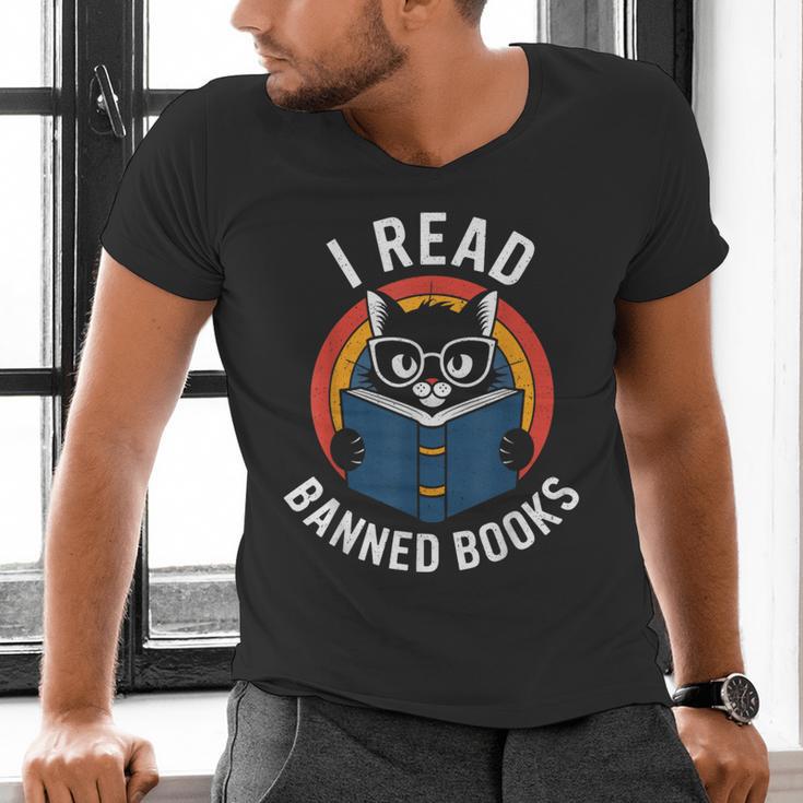 I Read Banned Books For Men Women Cat Banned Books Men's V-Neck T-Shirt