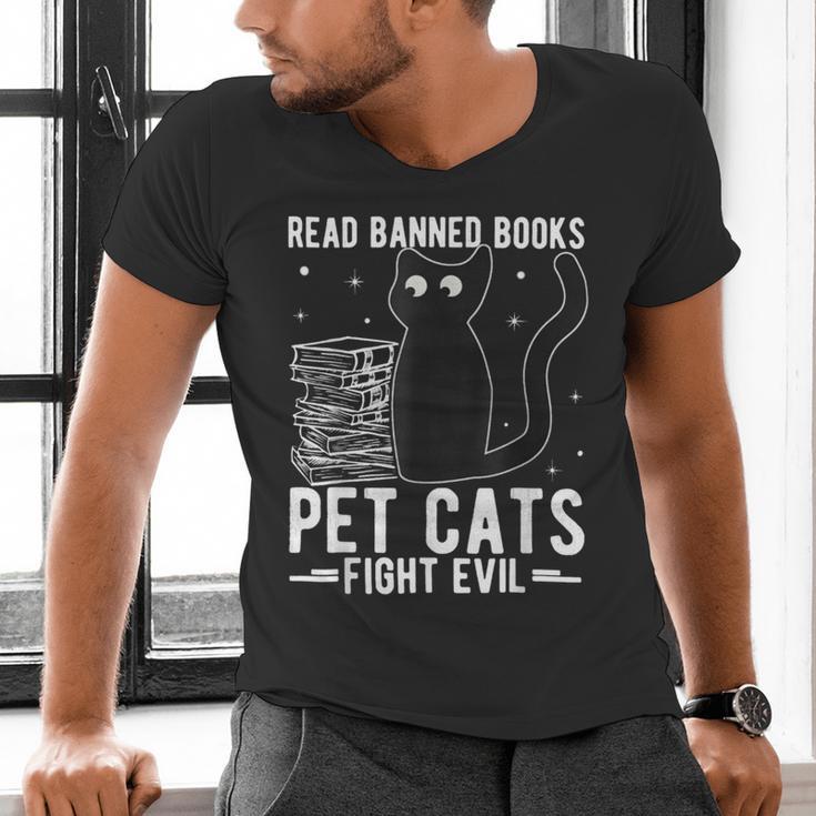 Read Banned Books Pet Cats Fight Evil Read Banned Books Men's V-Neck T-Shirt