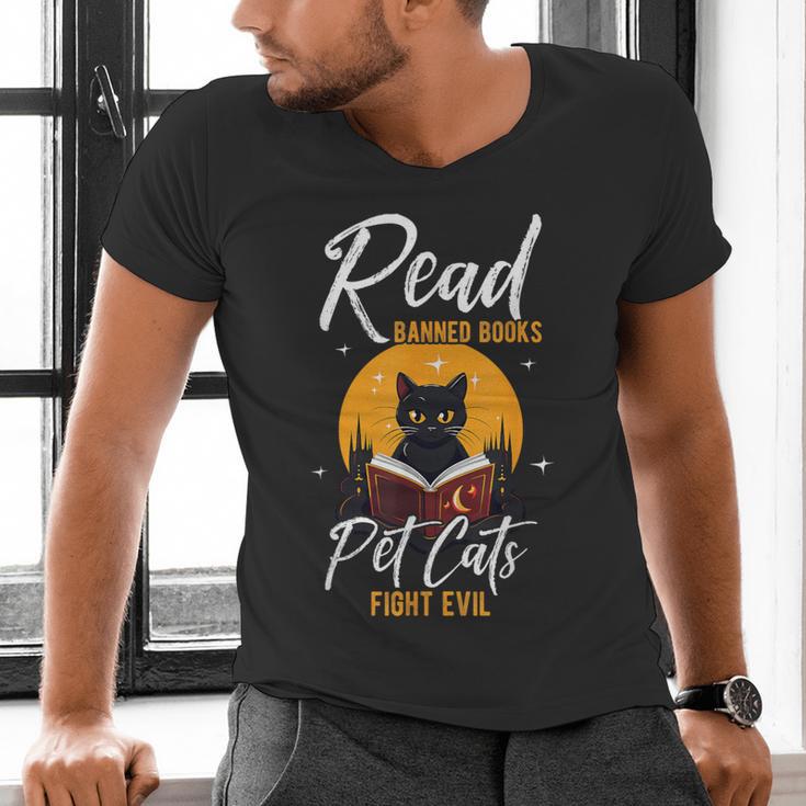 Read Banned Books Pet Cats Fight Evil Read Banned Reader Men's V-Neck T-Shirt