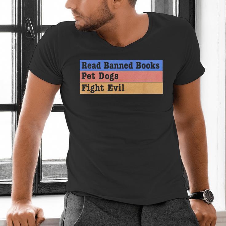 Read Banned Books Pet Dogs Fight Evil Men's V-Neck T-Shirt