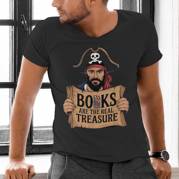 Read Book Reader Library Reading Librarian Pirate Bookworm Men's V-Neck T-Shirt