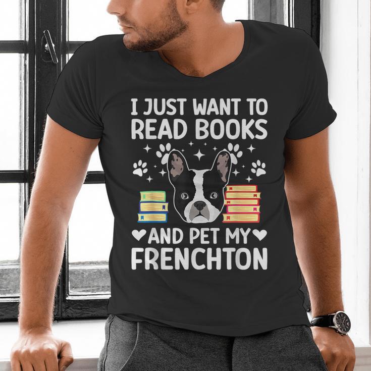 Read Books & Pet My Frenchton Owner Frenchton Lover Men's V-Neck T-Shirt