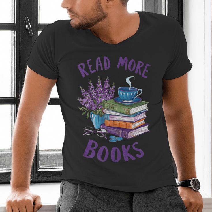 Read More Books Floral Book Reader Art Reading Lover Quote Men's V-Neck T-Shirt