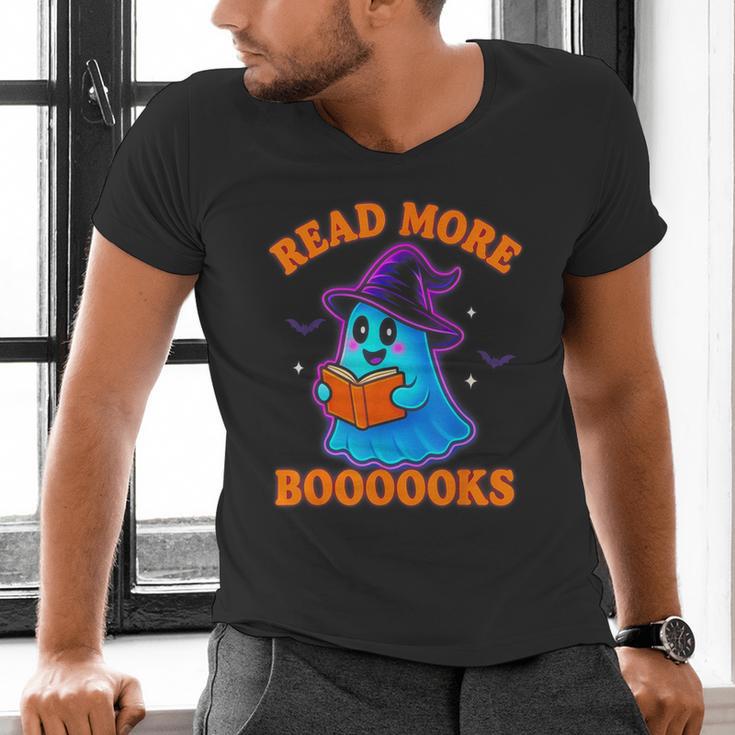 Read More Books Halloween Book Cute Ghost Reading Teaching Men's V-Neck T-Shirt