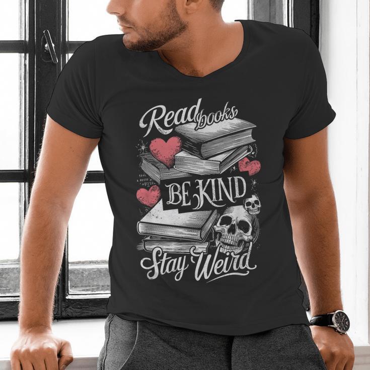 Read Books Be Kind Stay Weird Skeleton Heart Reading Alt Men's V-Neck T-Shirt