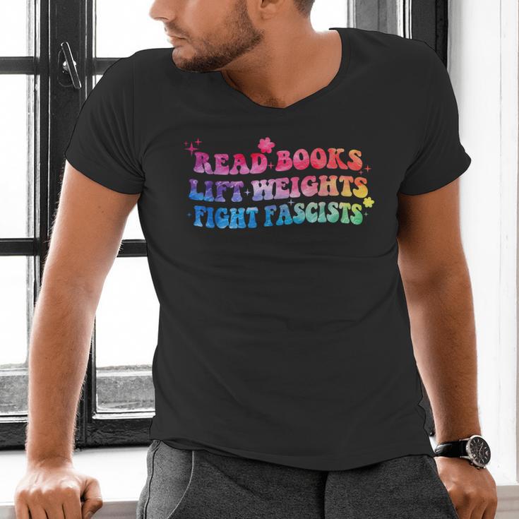 Read Books Lift Weights Fight Fascists Tie Dye Men Women Men's V-Neck T-Shirt
