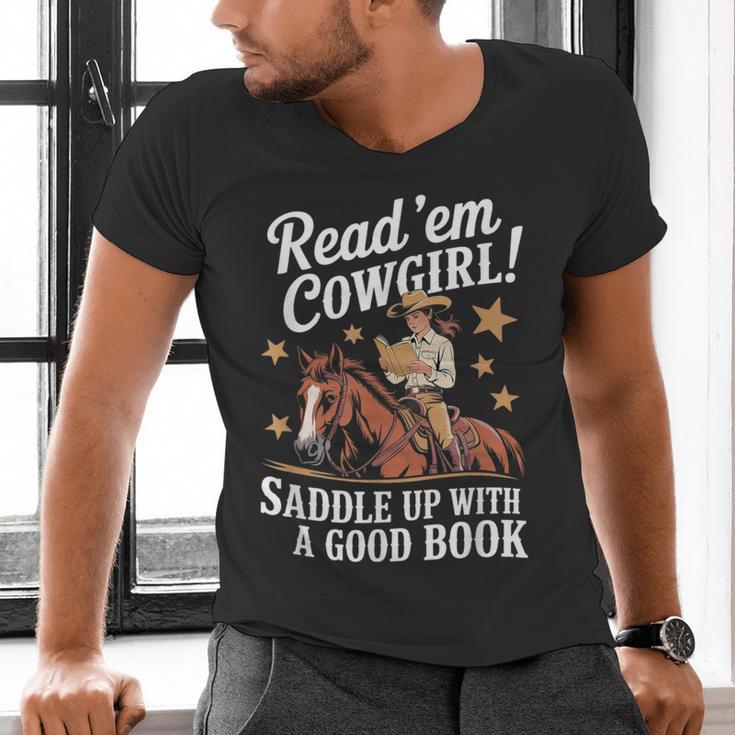 Read 'Em Cowgirl Saddle Up With A Good Book Rodeo Bookworm Men's V-Neck T-Shirt