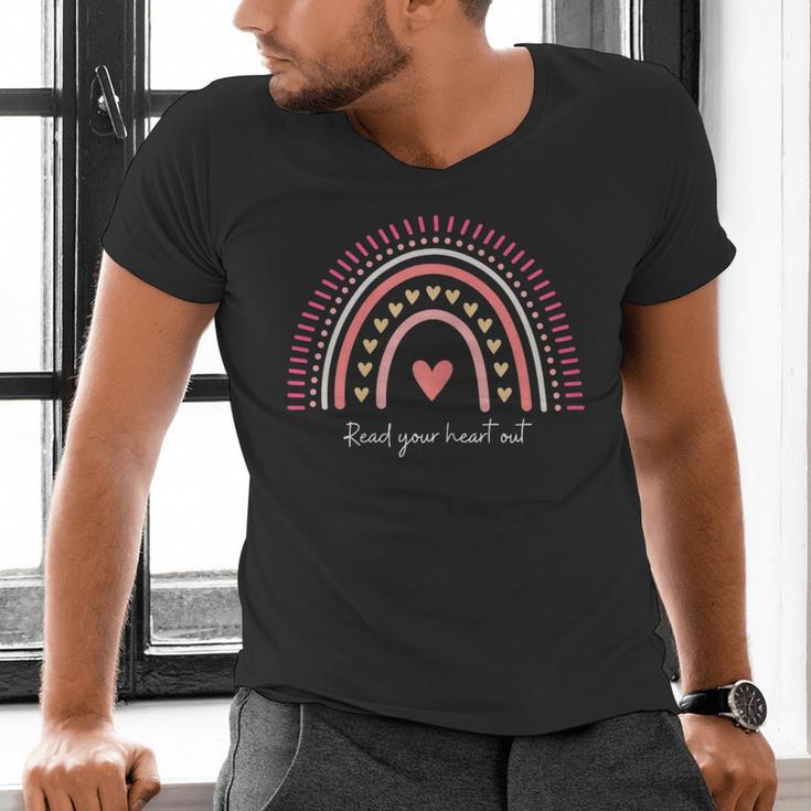 Read Your Heart Out Rainbow Teacher Reading Books Lover Men's V-Neck T-Shirt Read Your Heart Out Rainbow Teacher Reading Books Lover Men's V-Neck T-Shirt