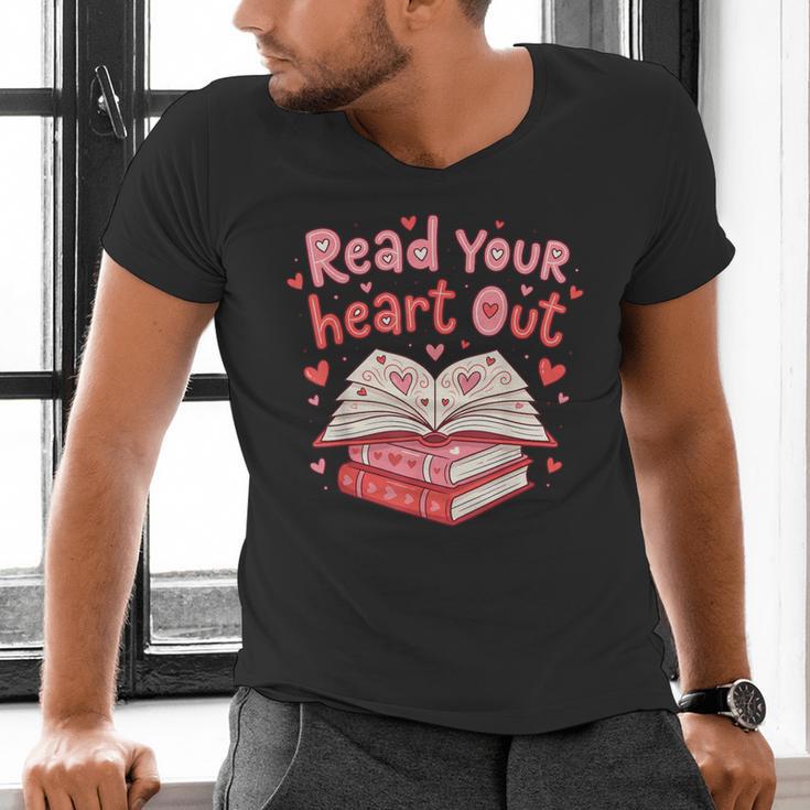 Read Your Heart Out Teacher Valentines Day Book Lover Men's V-Neck T-Shirt Read Your Heart Out Teacher Valentines Day Book Lover Men's V-Neck T-Shirt