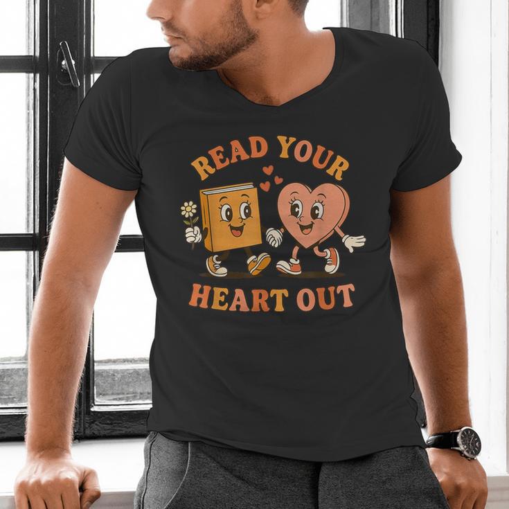 Read Your Heart Out Teacher Valentines Reading Book Love Men's V-Neck T-Shirt Read Your Heart Out Teacher Valentines Reading Book Love Men's V-Neck T-Shirt