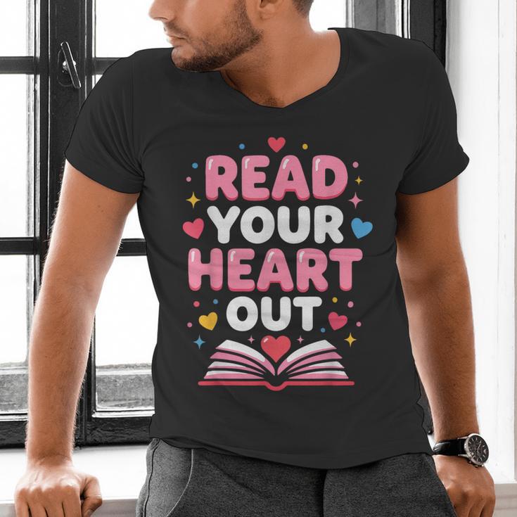Read Your Heart Out Valentine Reading Book For Kid Teacher Men's V-Neck T-Shirt Read Your Heart Out Valentine Reading Book For Kid Teacher Men's V-Neck T-Shirt