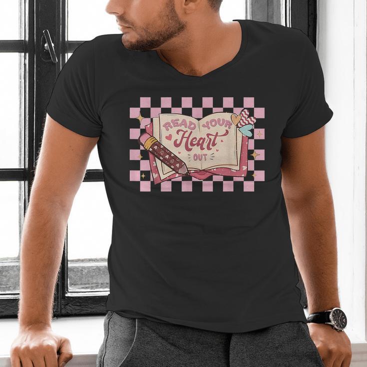 Read Your Heart Out Valentine Reading Book Teacher Student Men's V-Neck T-Shirt Read Your Heart Out Valentine Reading Book Teacher Student Men's V-Neck T-Shirt