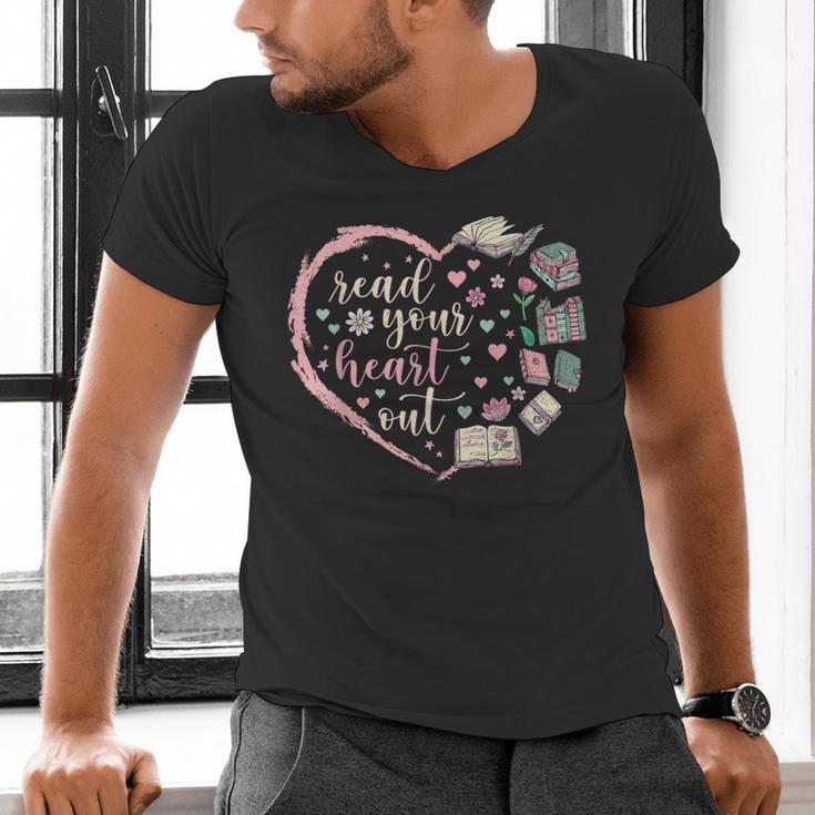 Read Your Heart Out Valentines Teacher Reading Book Lover Men's V-Neck T-Shirt Read Your Heart Out Valentines Teacher Reading Book Lover Men's V-Neck T-Shirt