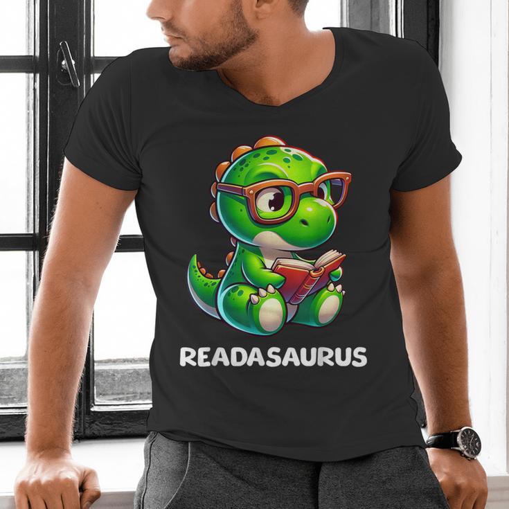 Readasaurus Reading Dinosaur Book Reader Bookworm Men's V-Neck T-Shirt