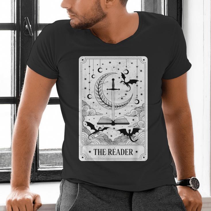 The Reader Tarot Card Bookworm Books Lover Dragon Librarians Men's V-Neck T-Shirt