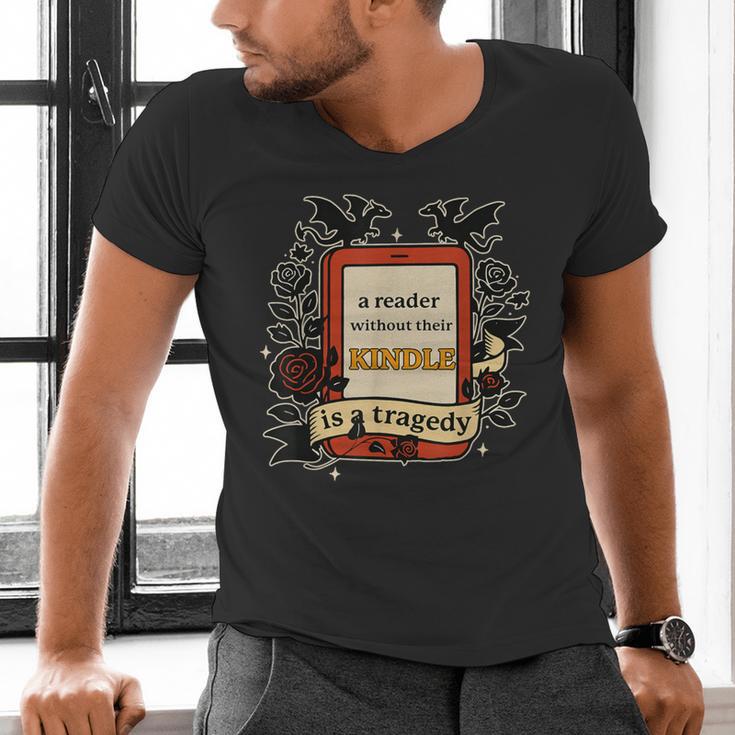 A Reader Without Their Book Is A Tragedy Dragon Rider Quote Men's V-Neck T-Shirt A Reader Without Their Book Is A Tragedy Dragon Rider Quote Men's V-Neck T-Shirt