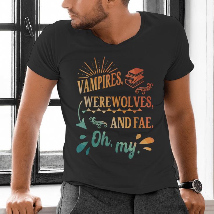 Readers Books Lovers BFF Books Club Paranormal Romance Reading Book Vampires Werewolves & Fae -Adults Short Sleeve Men's V-Neck T-Shirt