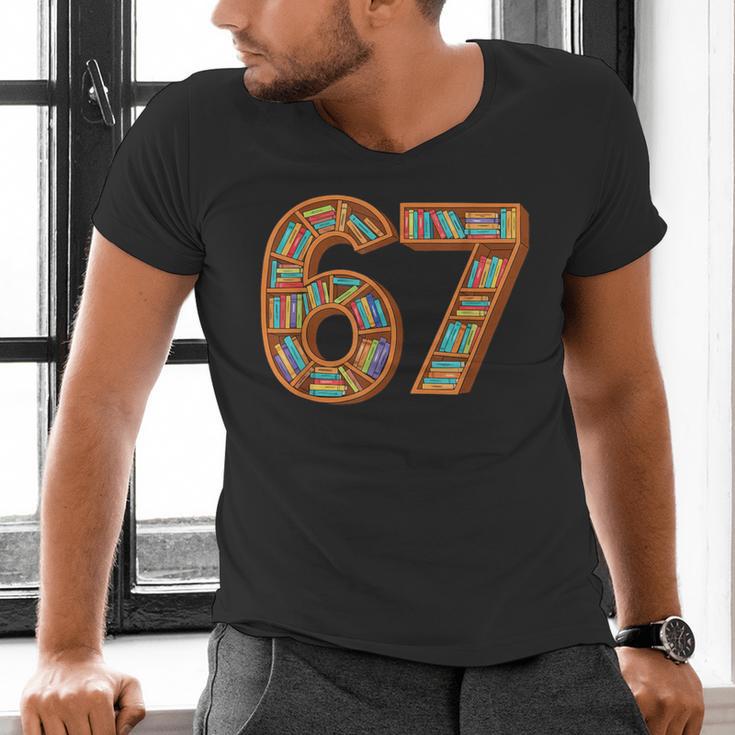 Reading 67 Six Seven Meme Teacher Book Lover Bookshelf Men's V-Neck T-Shirt