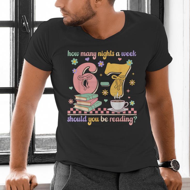 Reading 67 Teacher Six Seven Reading 6 7 Book Lover Men's V-Neck T-Shirt