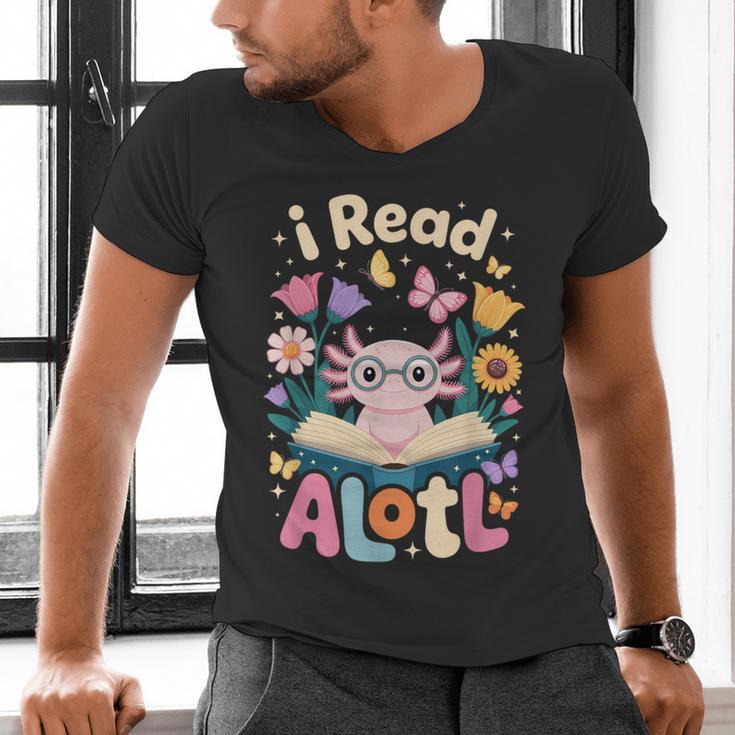 Reading Axolotl Book Lover Wildflowers Men's V-Neck T-Shirt