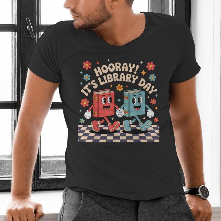 Reading Book Lover School Librarian Hooray It's Library Day Men's V-Neck T-Shirt Reading Book Lover School Librarian Hooray It's Library Day Men's V-Neck T-Shirt