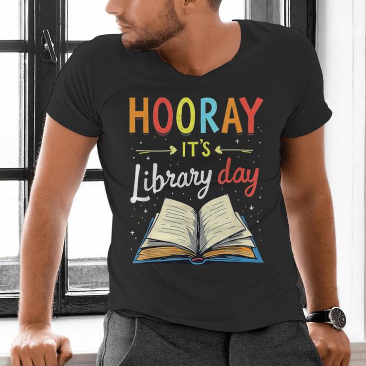 Reading Books Bibliophile Hooray It's Library Day Men's V-Neck T-Shirt