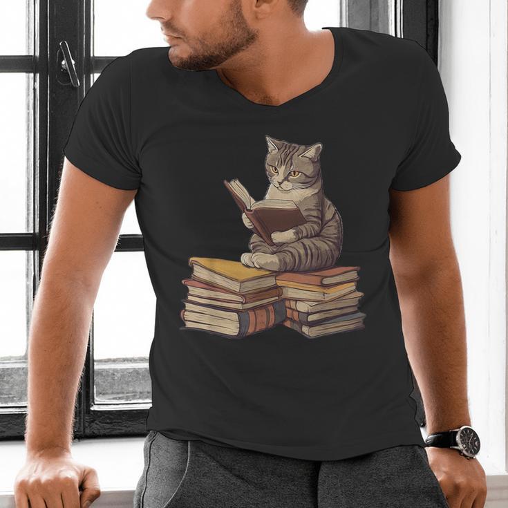 Reading Cat Book Lover Men's V-Neck T-Shirt Reading Cat Book Lover Men's V-Neck T-Shirt