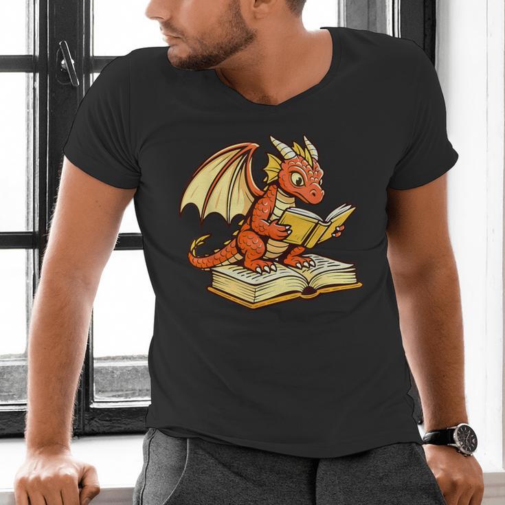 Reading Dragon Book Lover Bookworm Reader Men's V-Neck T-Shirt Reading Dragon Book Lover Bookworm Reader Men's V-Neck T-Shirt